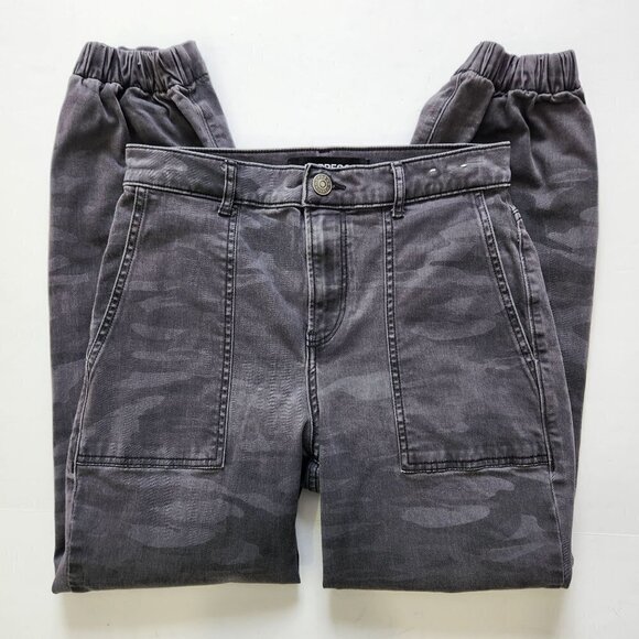 Express Cropped Straight Pant Womens 2 Gray Camo High Rise Cinched Jogger Cuff - Picture 3 of 9